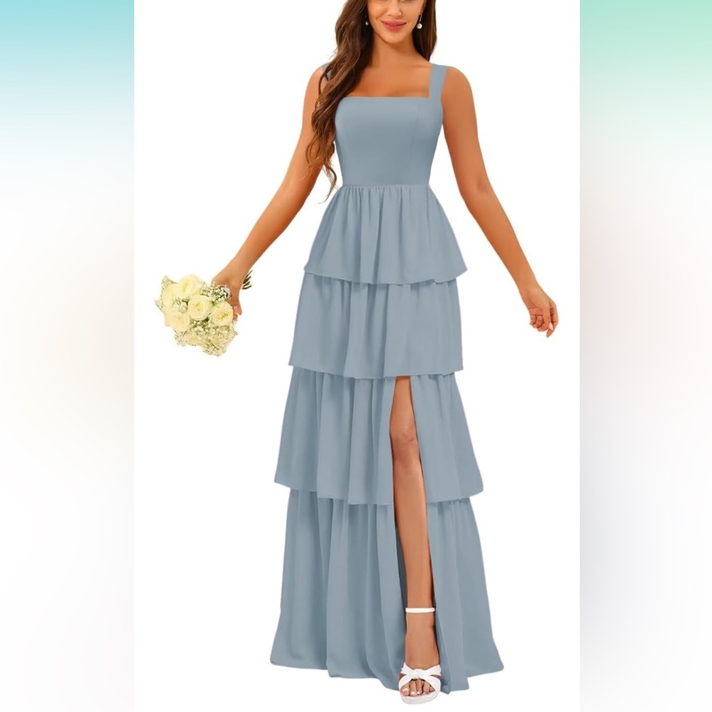 Chic Light Blue Tiered Maxi Dress